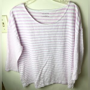 Talbots Striped Top Blouse Women’s L Pink White Lightweight Preppy Boxy Academia